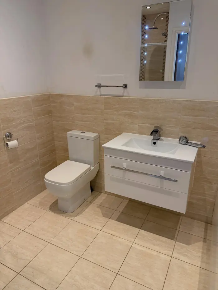 Family bathroom basin and toilet cleaned for move-out